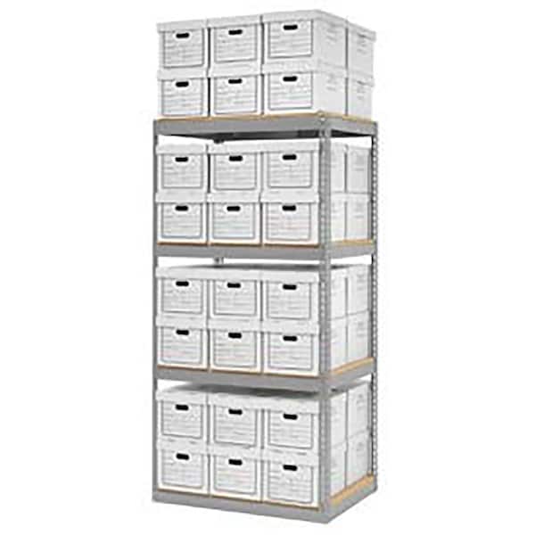 Record Storage Open With Boxes 42W x 30D x 84H, Gray